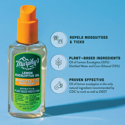 Murphy's Naturals Lemon Eucalyptus Oil Insect Repellent Spray | Plant Based, All Natural Ingredients | Mosquito and Tick Repellent for Skin + Gear | 4 Ounce Pump Spray | 2 Pack